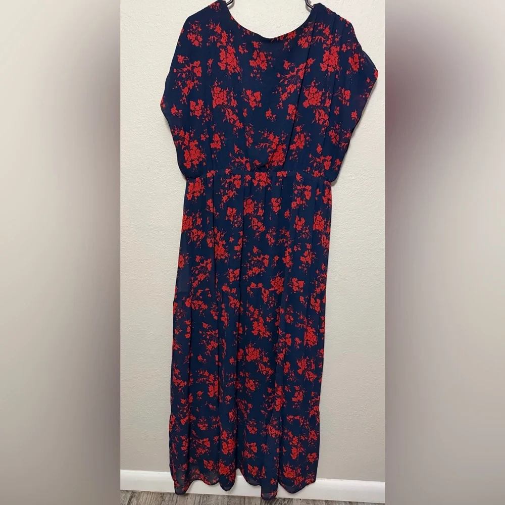 NEW Torrid Dark Blue Dress with Red Floral Print - Picture 6 of 7